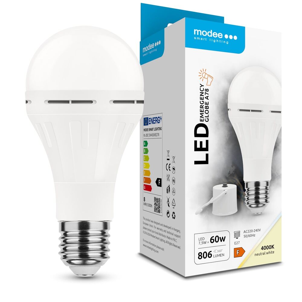 Modee Σφαιρική Λάμπα LED A78 Έκτακτης Ανάγκης 7,5W E27 180° 4000K 806lm