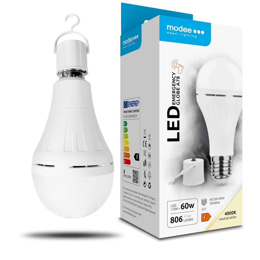 Modee Σφαιρική Λάμπα LED A78 Έκτακτης Ανάγκης 7,5W E27 180° 4000K 806lm