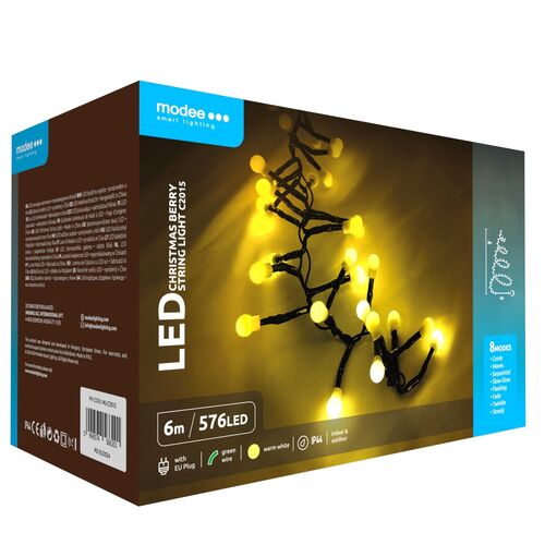 Modee Χριστουγεννιάτικα Φωτάκια LED Τύπου Berry με Αντάπτορα (576LED/6m) Θερμό Λευκό
