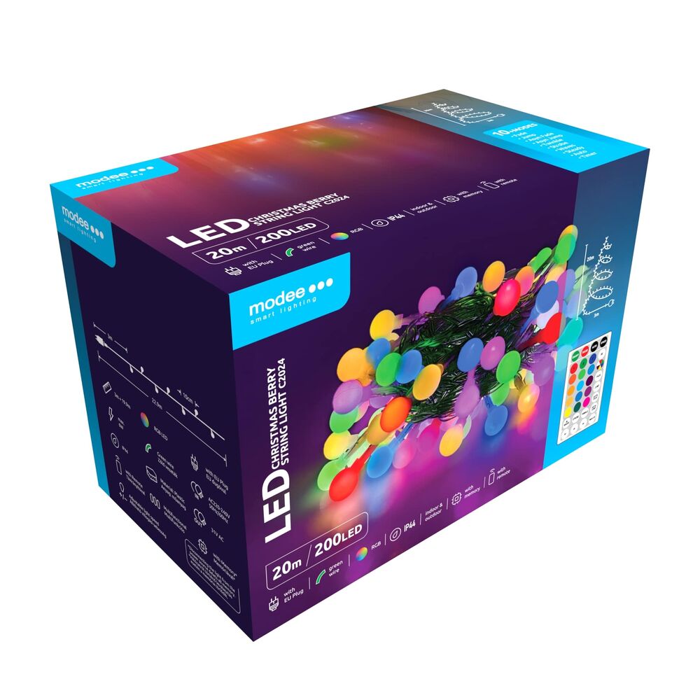 Modee Χριστουγεννιάτικα Λαμπάκια LED Τύπου Berry με Βύσμα & Τηλεχειριστήριο (200LED/20m/10cm) RGB
