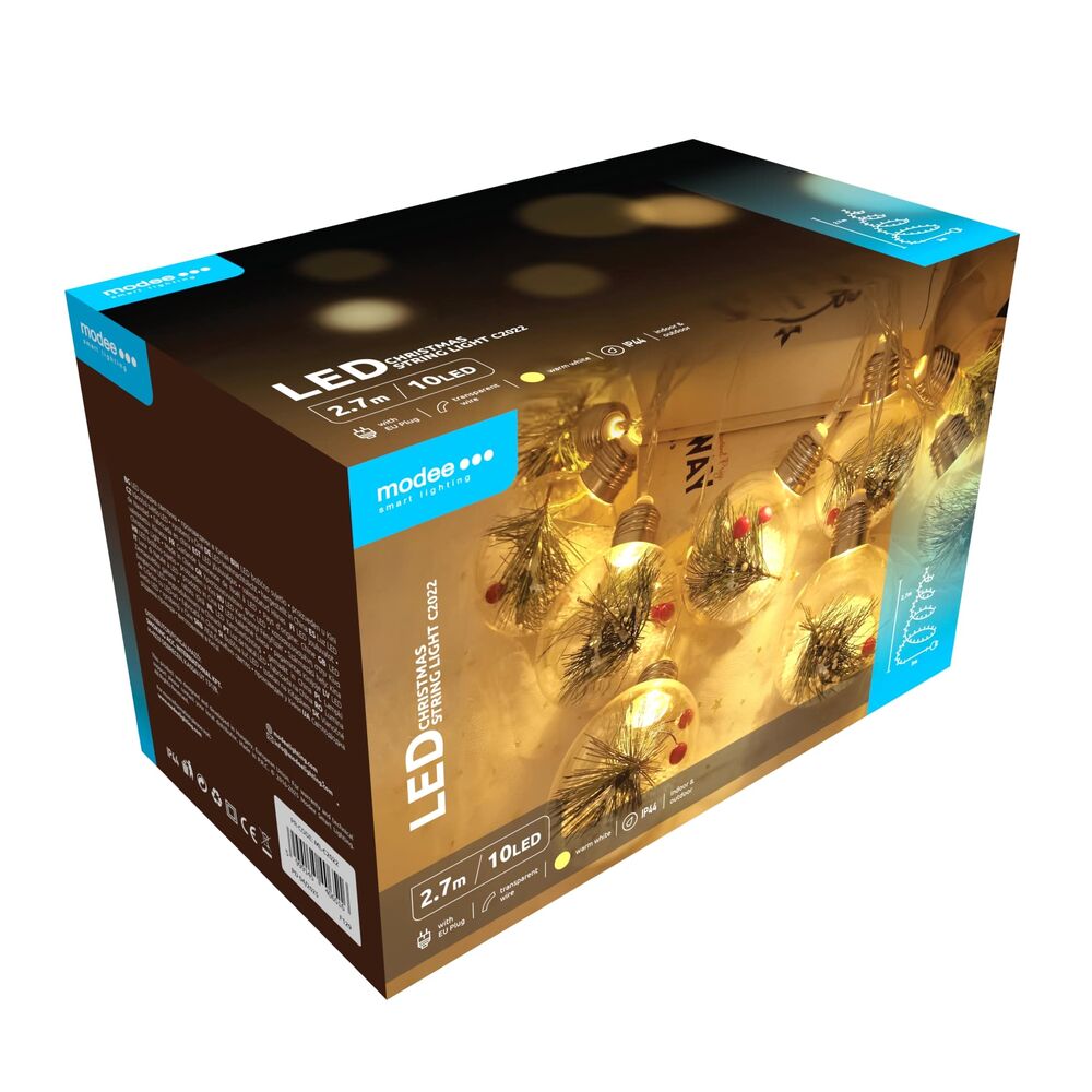 Modee Χριστουγεννιάτικα Φωτάκια LED με Βύσμα (10LED/300cm/30cm) Θερμό Λευκό