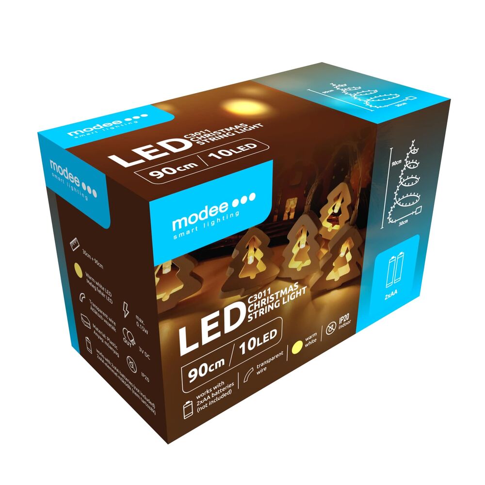 Modee Χριστουγεννιάτικα Διακοσμητικά Φωτάκια LED (10LED/120cm/10cm) Θερμό Λευκό