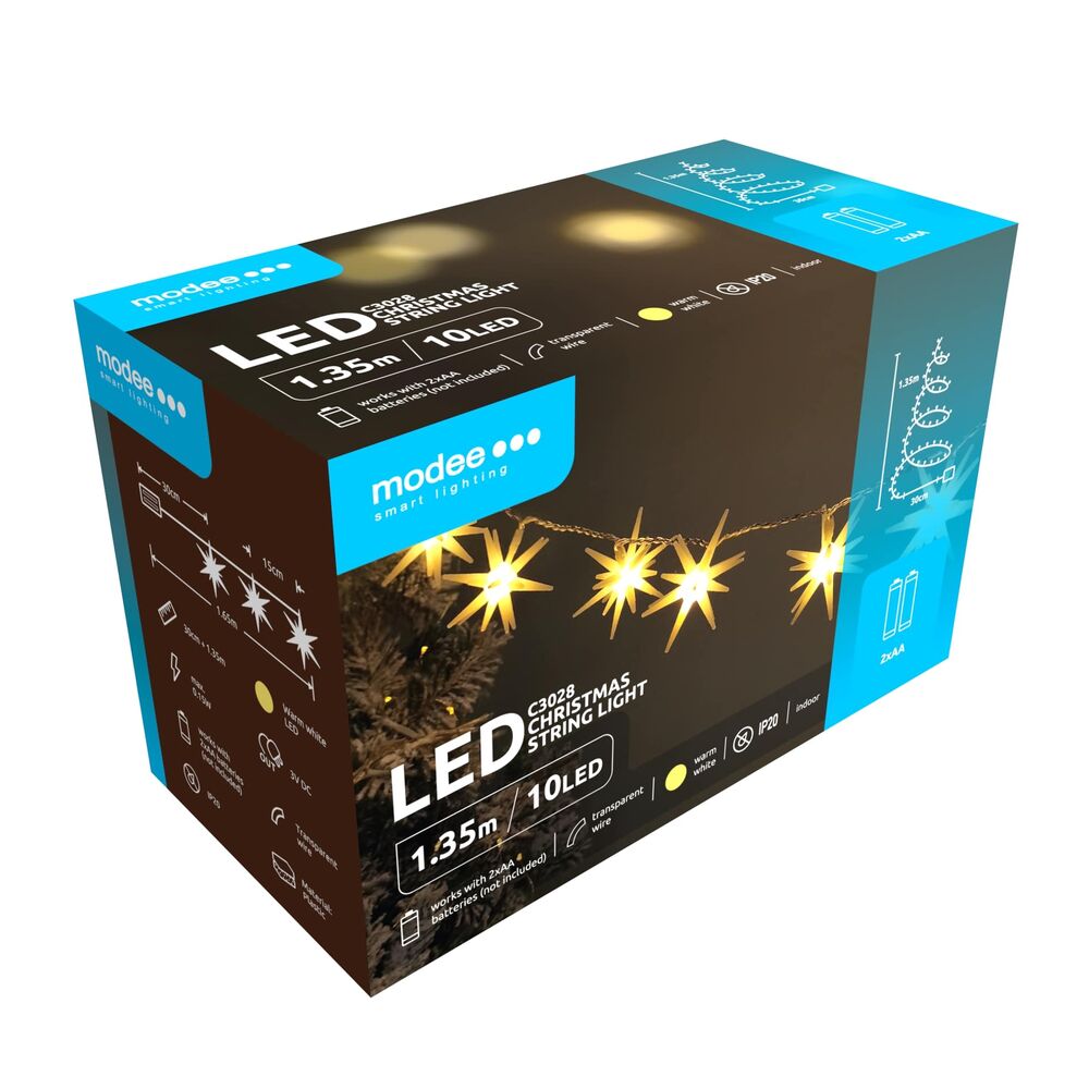 Modee Χριστουγεννιάτικα Διακοσμητικά Φωτάκια LED (10LED/165cm/15cm) Θερμό Λευκό