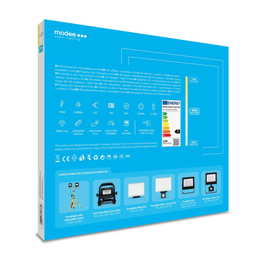 Modee Lighting Προβολέας LED E-series Slim 150W 120° 4000K 12000lm ERP
