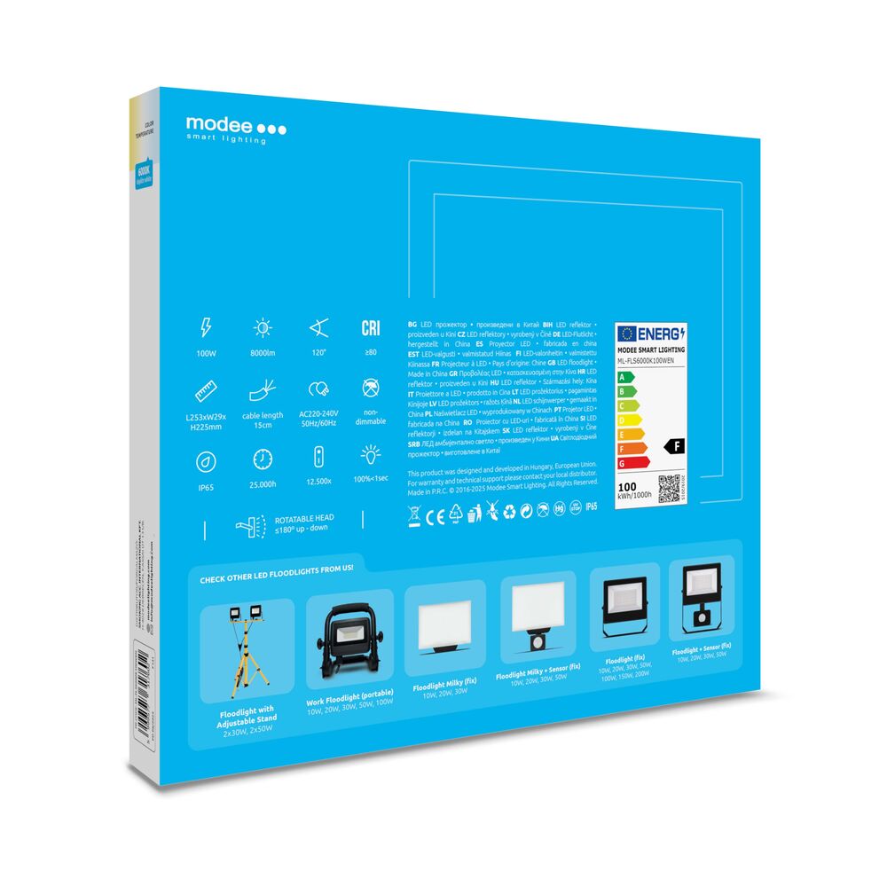 Modee Lighting Προβολέας LED E-series Slim 100W 120° 6000K 8000lm ERP