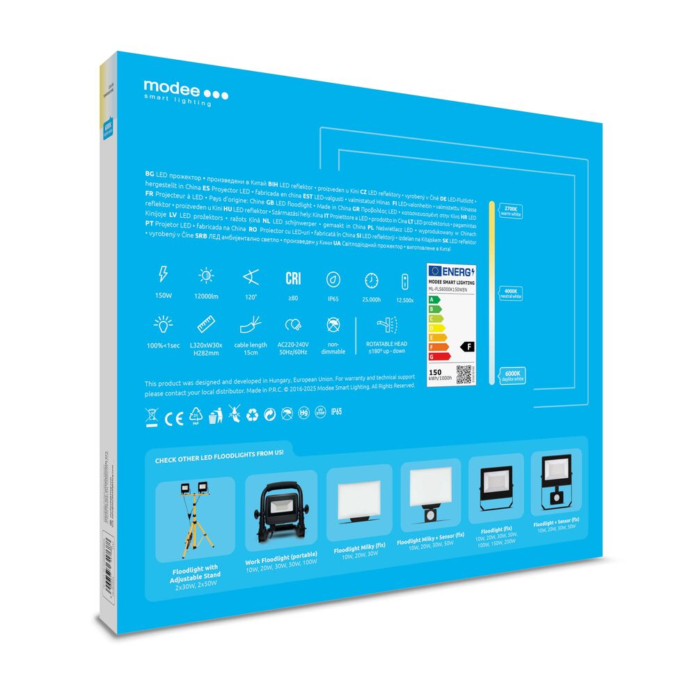 Modee Lighting Προβολέας LED E-series Slim 150W 120° 6000K 12000lm ERP