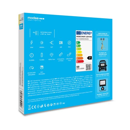 Modee Lighting LED Προβολέας E-series Slim 50W 120° 6000K 4000 lm ERP