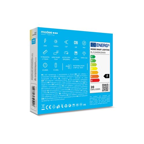 Modee Lighting LED Προβολέας E-series Slim 20W 120° 4000K 1600 lm ERP