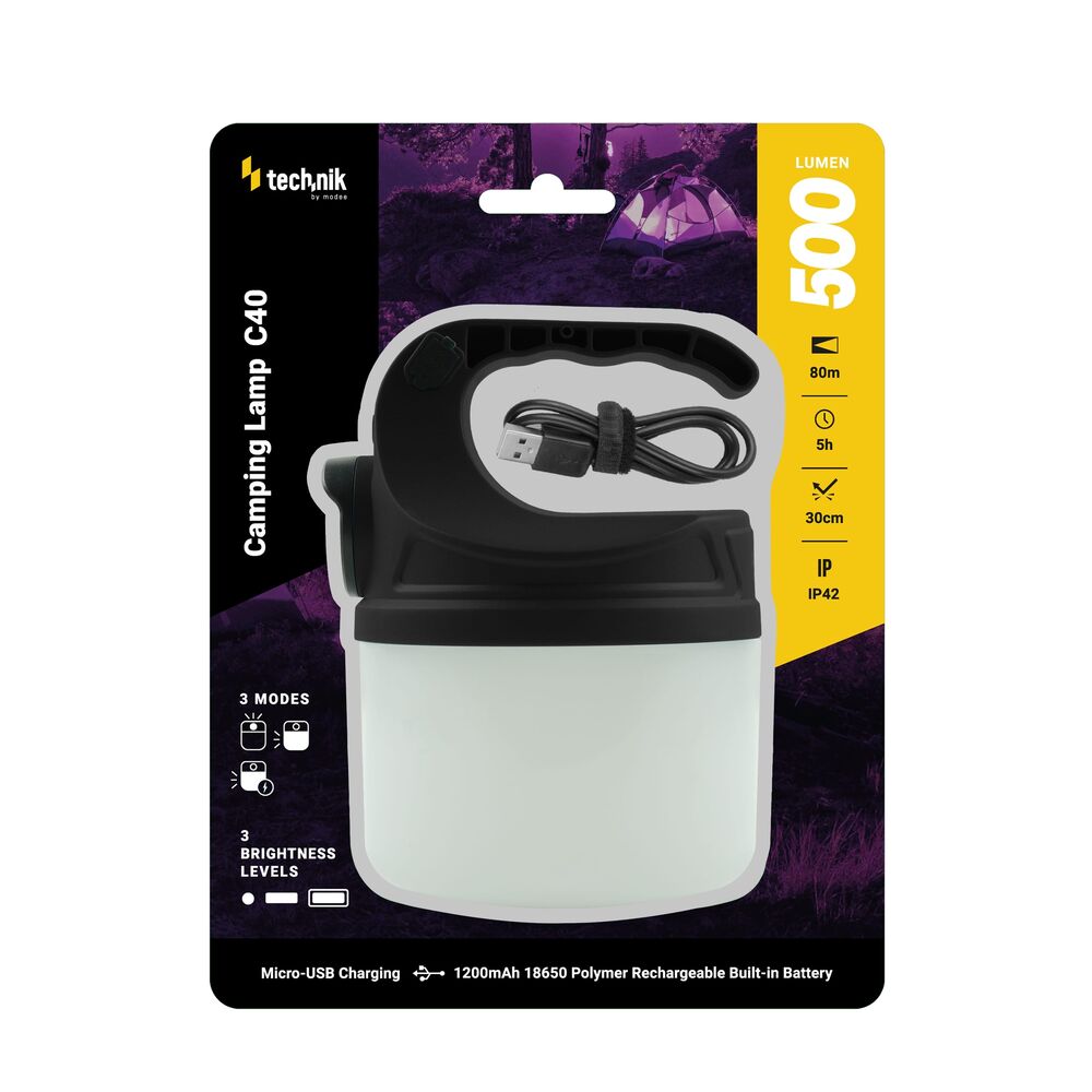 Technik Φακός Camping C40 LM/XPE LED 500lm με Ενσωματομένη Μπαταρία 1200mAh & Καλώδιο Micro