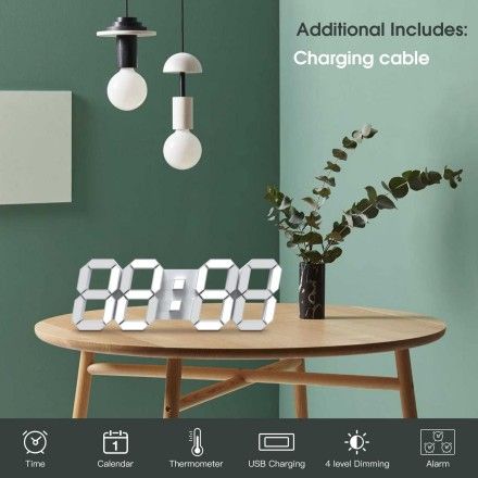 EDUP EH-LED1301 3D LED Wall Clock 15" Alarm Clock with Remote Control