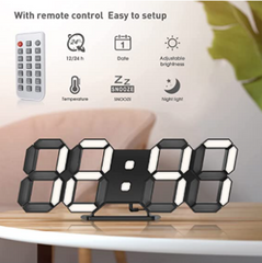 EDUP EH-LED1302B-3 3D LED Wall Clock 9.7" Alarm Clock with Remote Control