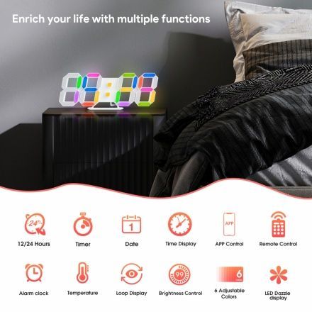 EDUP EH-LED1319-pro 3D LED Wall Clock 9.7" Tuya App