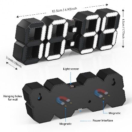 EDUP EH-LEDNI-B-1 3D LED Wall Clock 5.2" Mini