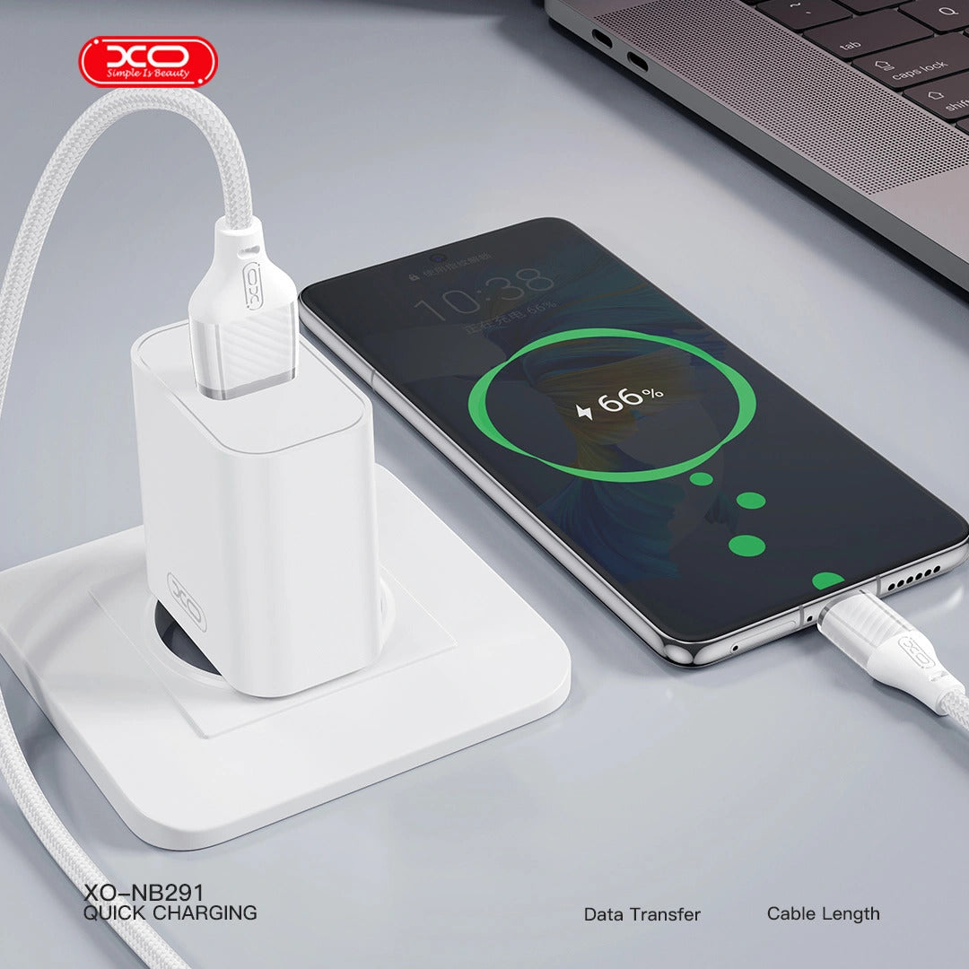 XO NB291 Καλώδιο Φόρτισης & Μεταφοράς Δεδομένων Type-C Braided 6A Λευκό