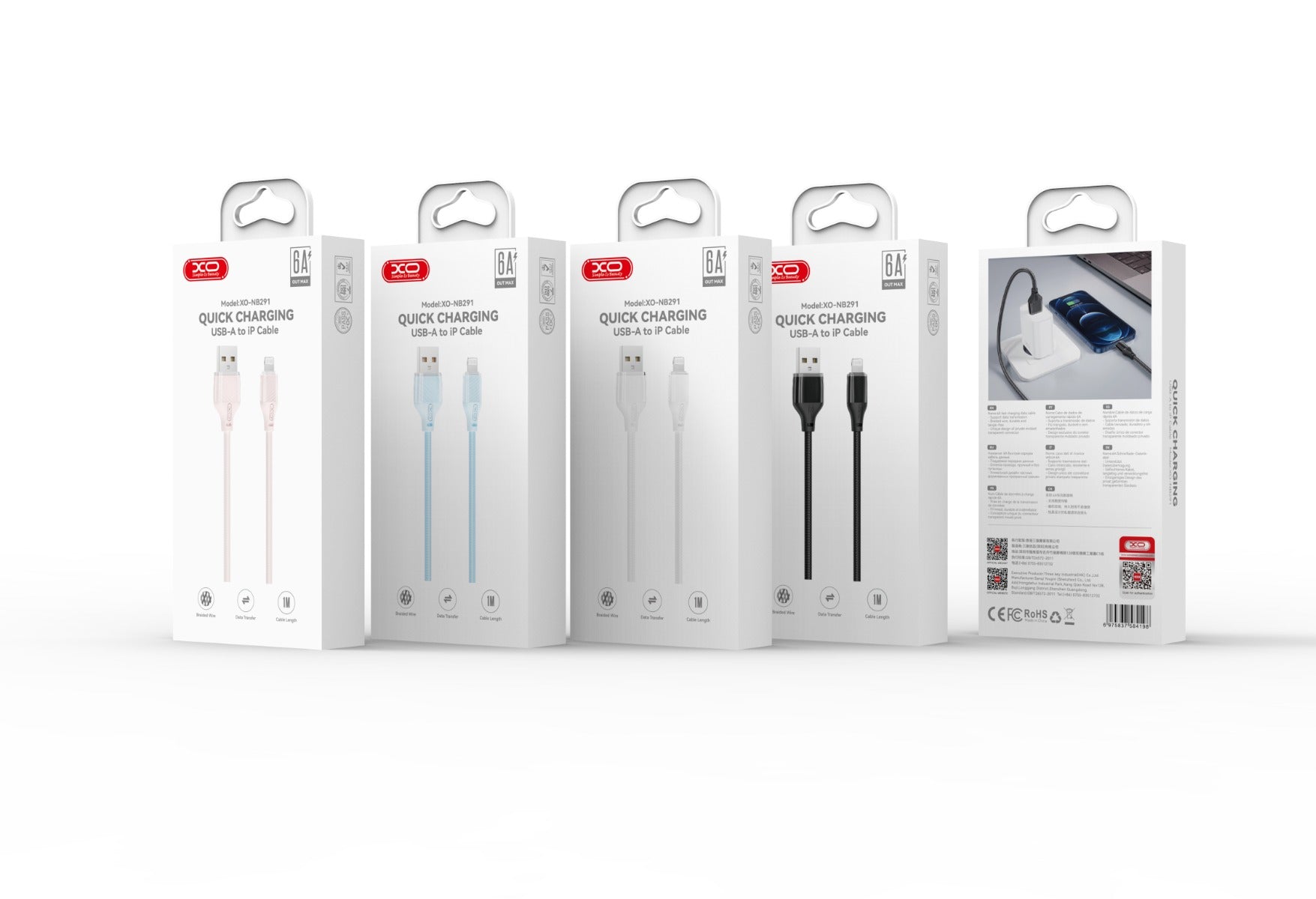 XO NB291 Καλώδιο Φόρτισης & Μεταφοράς Δεδομένων USB-A σε Lighting Πλεκτό 6A Μπλε 1m