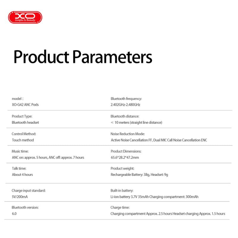 XO G42 Earbuds ANC & ENC με Dual-Mic TWS Μπεζ
