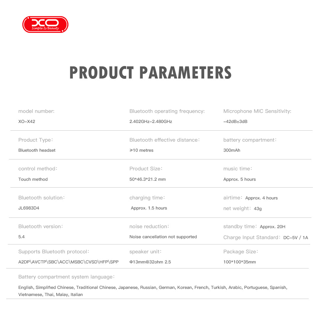 XO X42 Pro Bluetooth Earbuds 6ης Γενιάς TWS με Οθόνη Λευκά