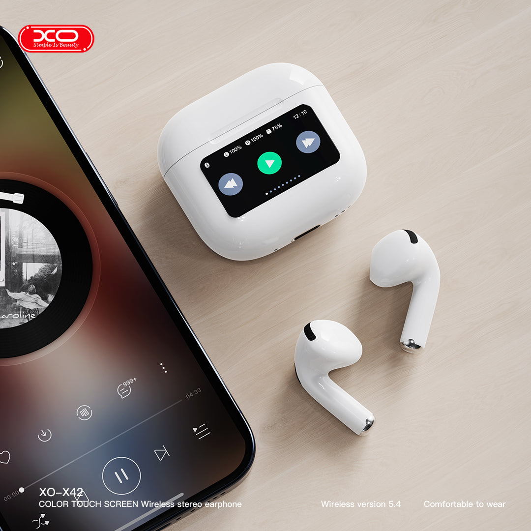XO X42 Pro Bluetooth Earbuds 6ης Γενιάς TWS με Οθόνη Λευκά