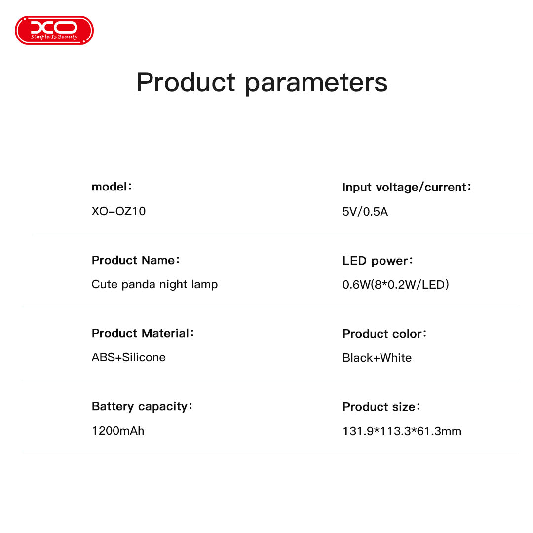XO OZ10 Panda Pat Silicone Night Light 1200mAh
