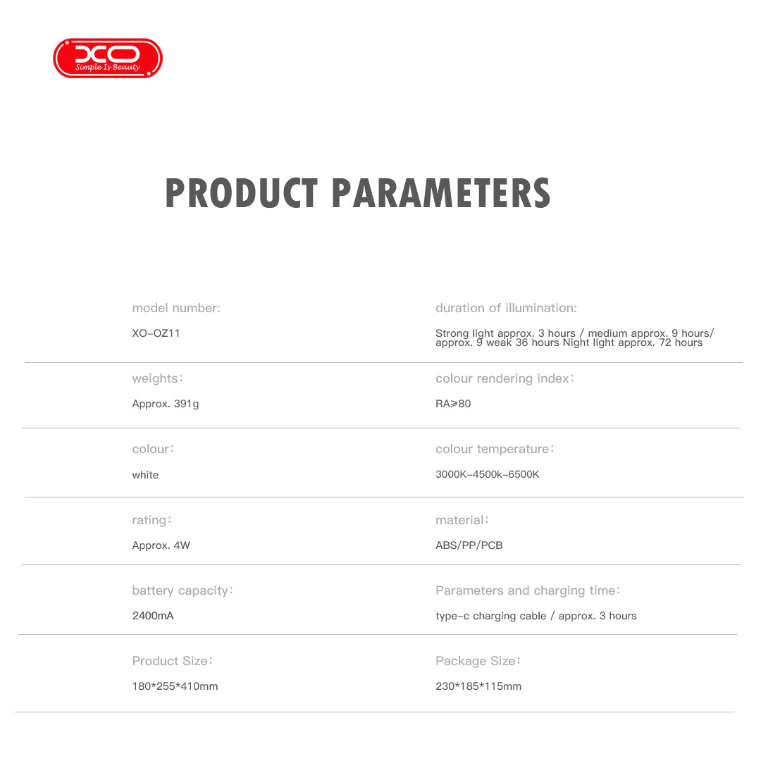 XO OZ11 Επιτραπέζιο φωτιστικό 3 Χρωμάτων 2400mAh