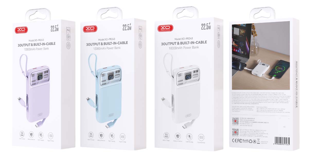XO PR243 Powerbank Γρήγορης Φόρτισης 22.5W 10000mAh Λευκό