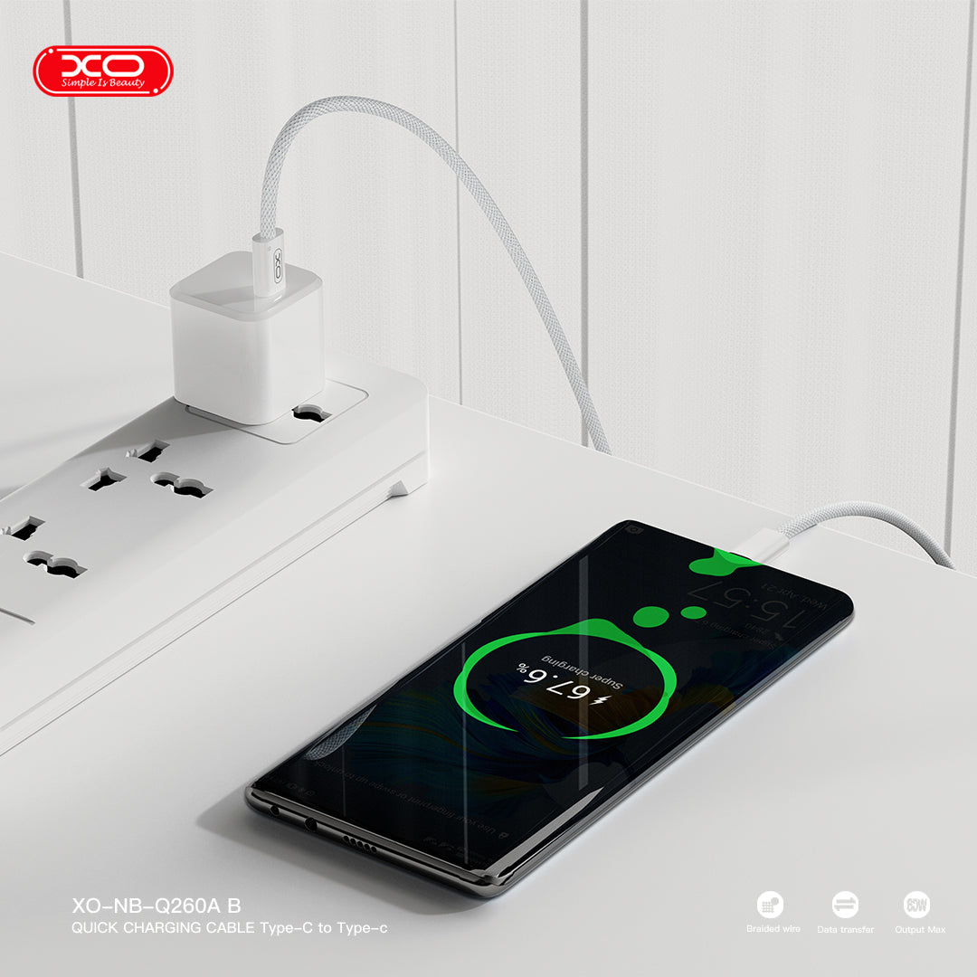 XO NB-Q260B Καλώδιο Φόρτισης & Μεταφοράς Δεδομένων Type-C σε Type-C 27W Πλεξούδα 1.5m