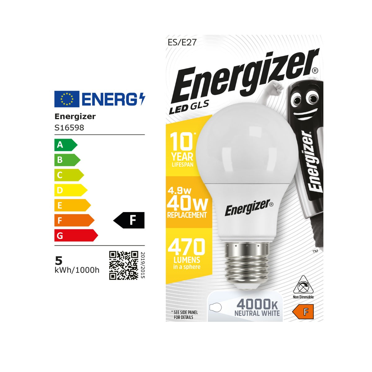 Energizer BEC Κοινή Λάμπα LED 4.9W E27 470lm 4000K Φυσικό Λευκό