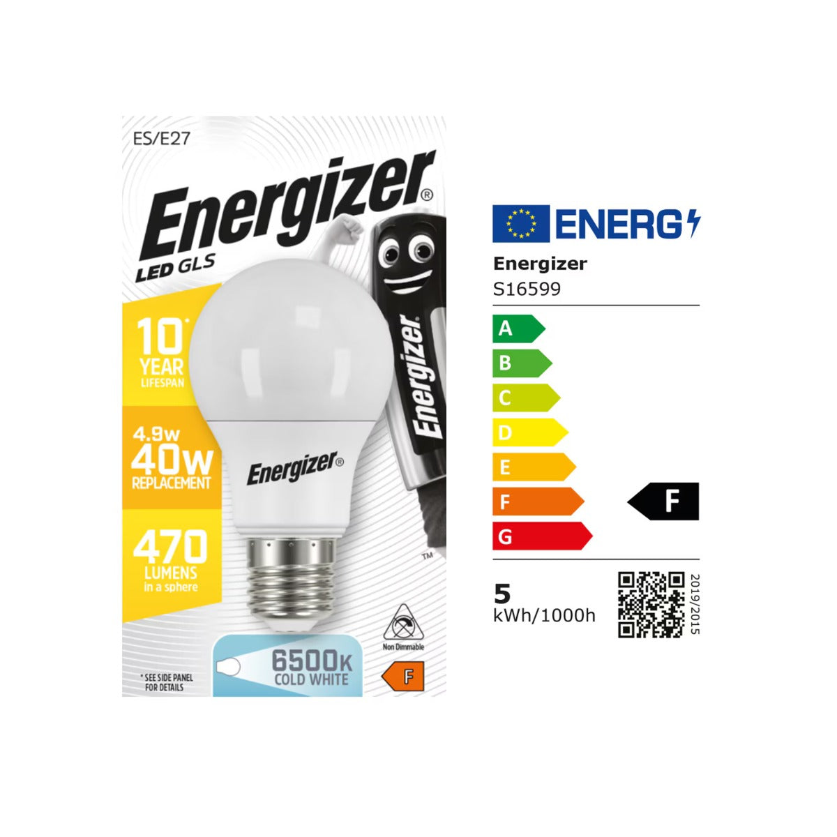 Energizer BEC Κοινή Λάμπα LED 4.9W E27 470lm 6500K Ψυχρό Λευκό