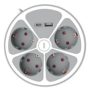 Technik Στρογγυλό Πολύπριζο 4 Θέσεων 1,4m Καλώδιο + USB-A + USB-C 16A