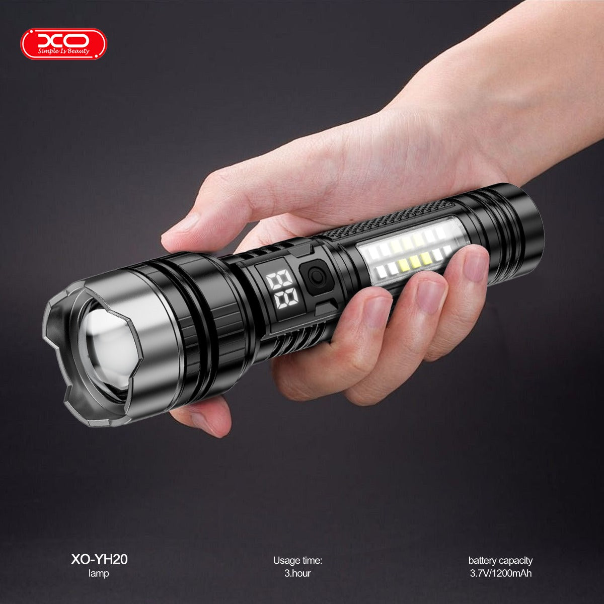 XO YH20 Tactical Φακός με Λειτουργία Εστίασης Zoom 1200mAh