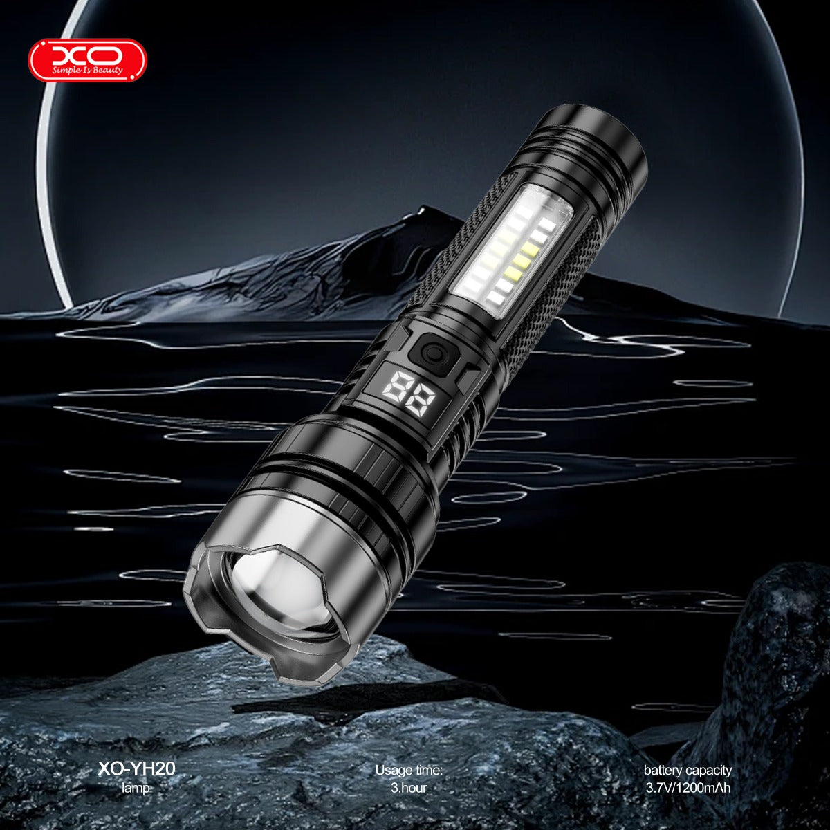 XO YH20 Tactical Φακός με Λειτουργία Εστίασης Zoom 1200mAh