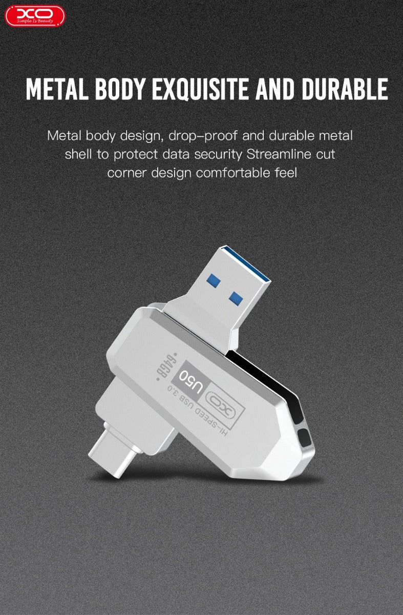 XO U50 Στικάκι & Αντάπτορας Type-C σε USB OTG USB 3.0 Έκδοση 128GB