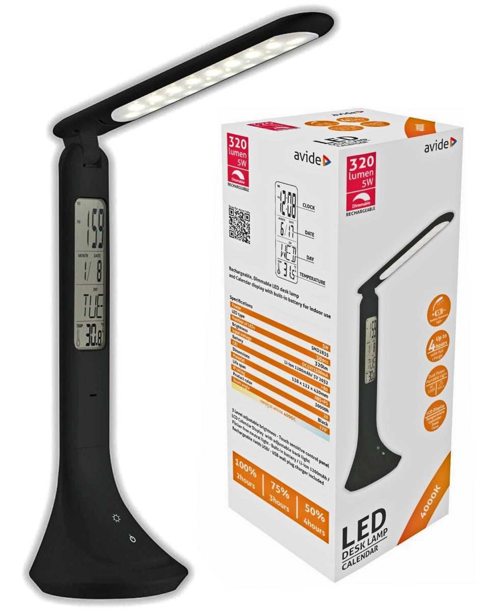 Avide LED Φωτιστικό Γραφείου με Ημερολόγιο Μαύρο 5W