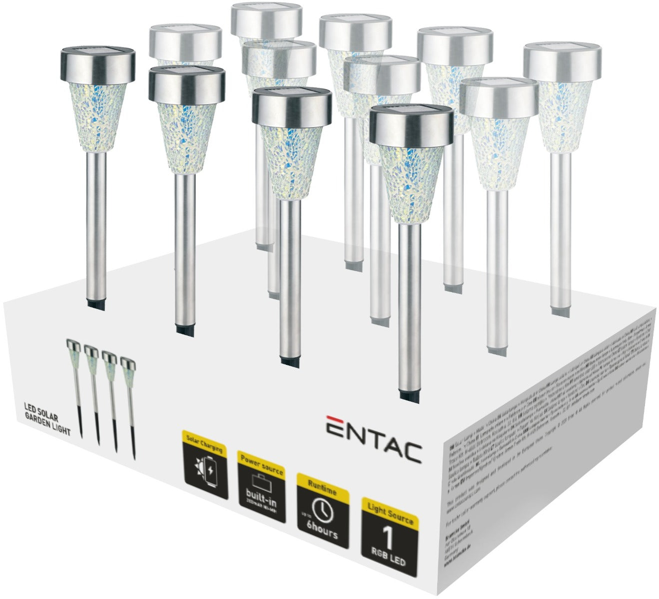 Entac Solar Garden Light 40cm Stainless Steel with Glass Mosaic 1 LED (12 pcs)