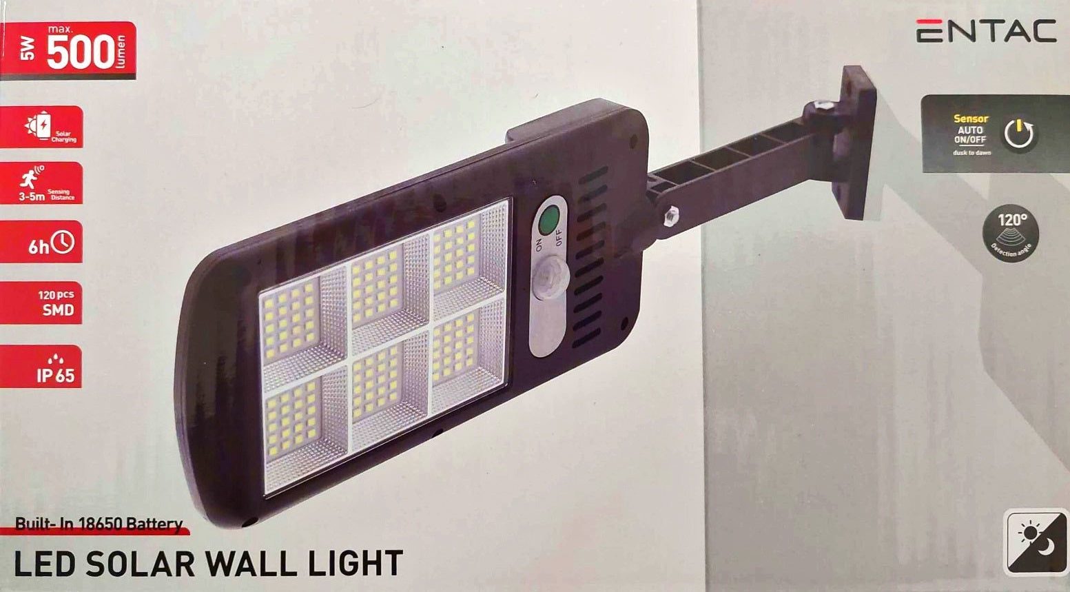 Entac Ηλιακό Φωτιστικό Τοίχου 5W SMD με Ανιχνευτή Κίνησης