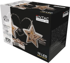 Entac Christmas Lights Indoor Wooden Stars 10 LED Warm 1.65m (2xAA Not Included)