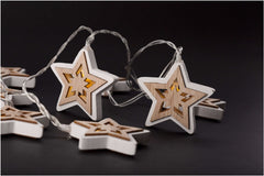 Entac Christmas Lights Indoor Wooden Stars 10 LED Warm 1.65m (2xAA Not Included)