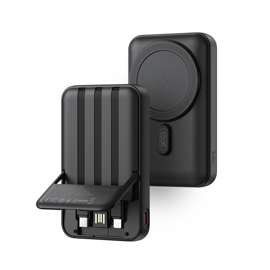 XO PR288 Powerbank Ταχείας Φόρτισης 15W με 3 Ενσωματομένα Καλώδια & Ασύρματη Φόρτιση PD20W 10000mAh