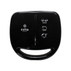 ESTIA BLACK &amp; STAINLESS STEEL 2-PLACE TOASTER 850w WITH REMOVABLE NON-STICK PLATES