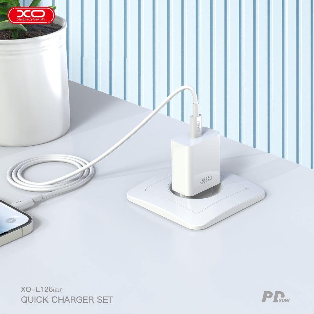 XO L126 USB-C Φορτιστής Ταχείας Φόρτισης PD20W με Καλώδιο Lightning (NB-Q189A)