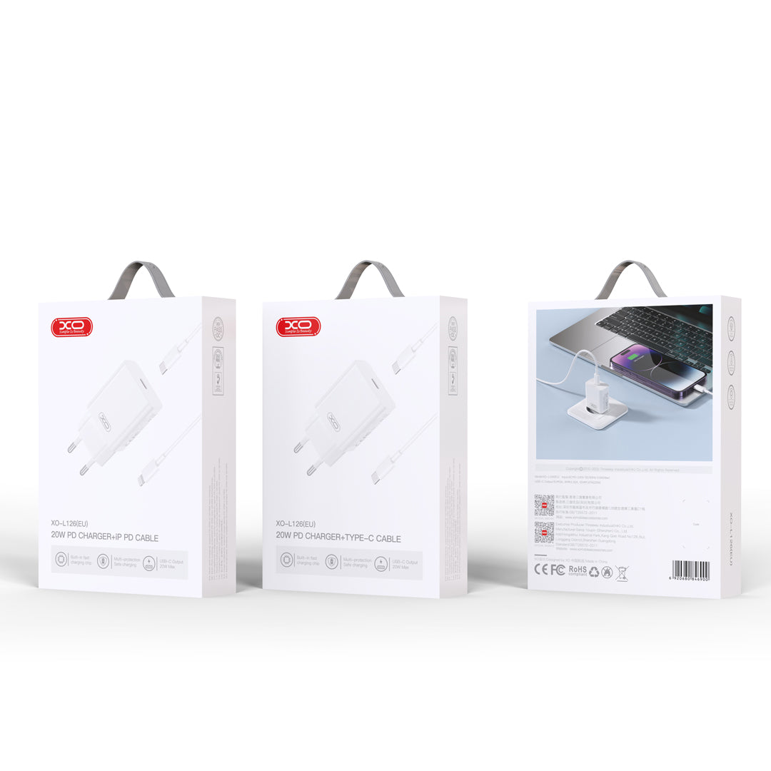 XO L126 USB-C Φορτιστής Ταχείας Φόρτισης PD20W με Καλώδιο Type-C (NB-Q190A)