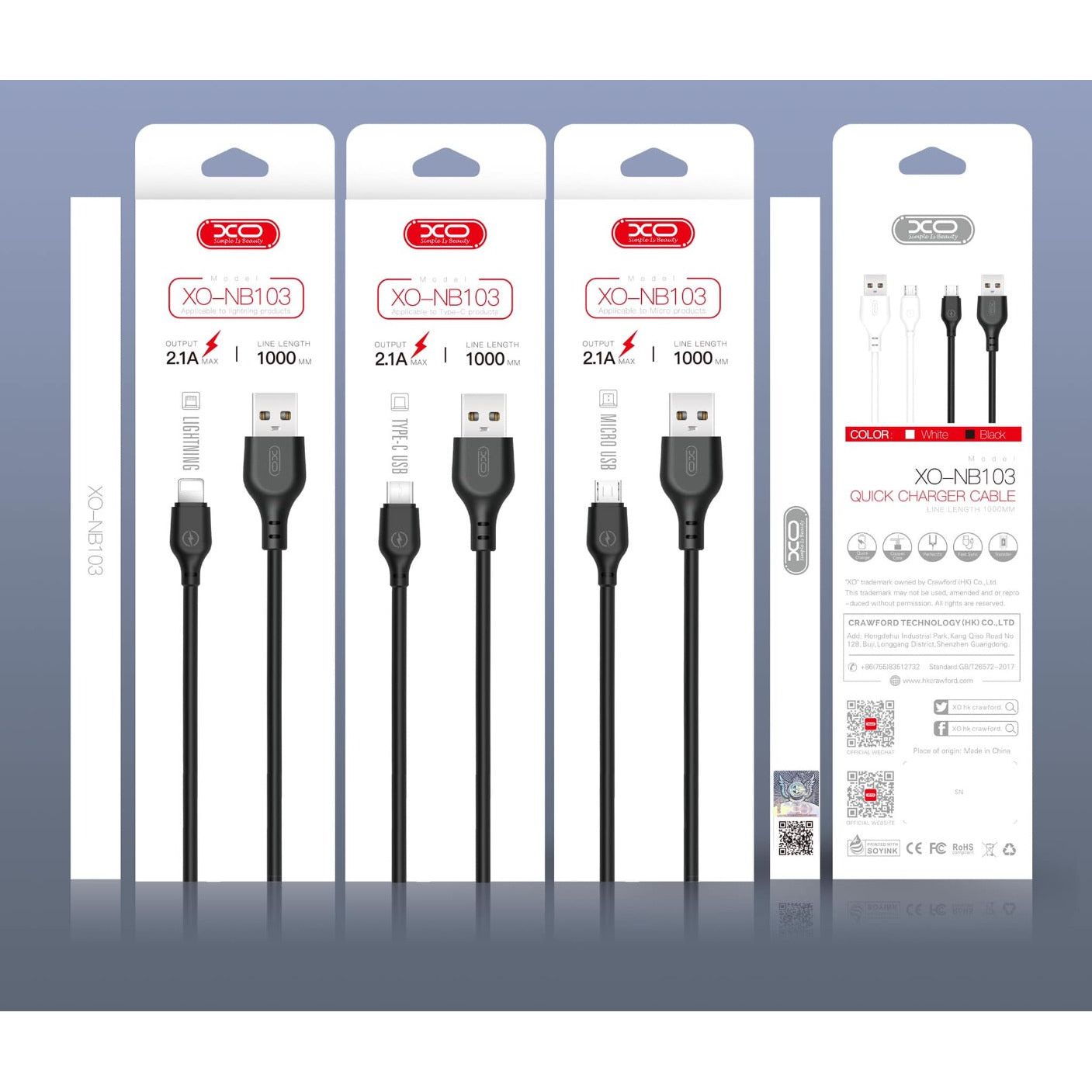 XO NB103 Lightning Charging Cable 2m White