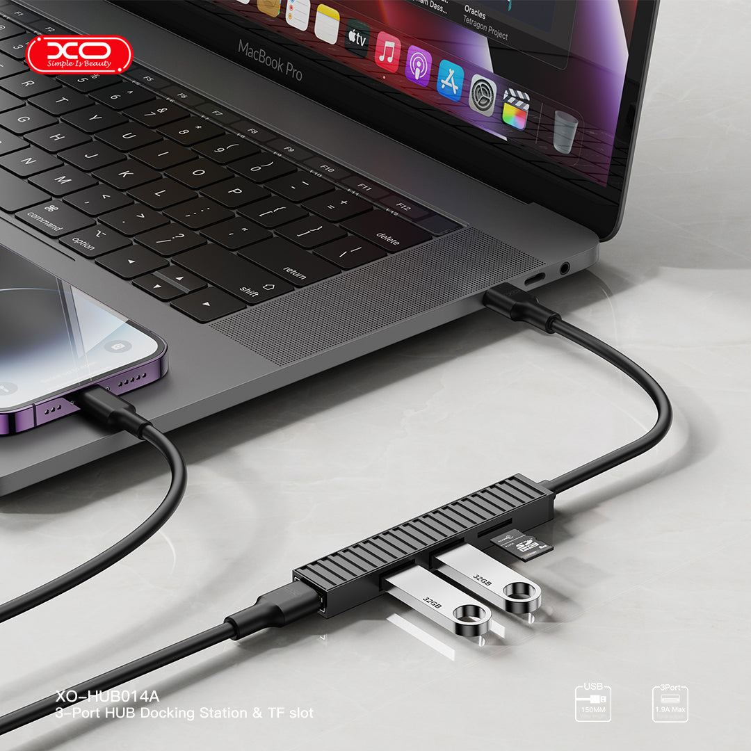 XO HUB014A Πλαστικός Φορητός Πολυαντάπτορας 4 σε 1 (Micro σε USB 3.0 + 2x USB 2.0 + TF)