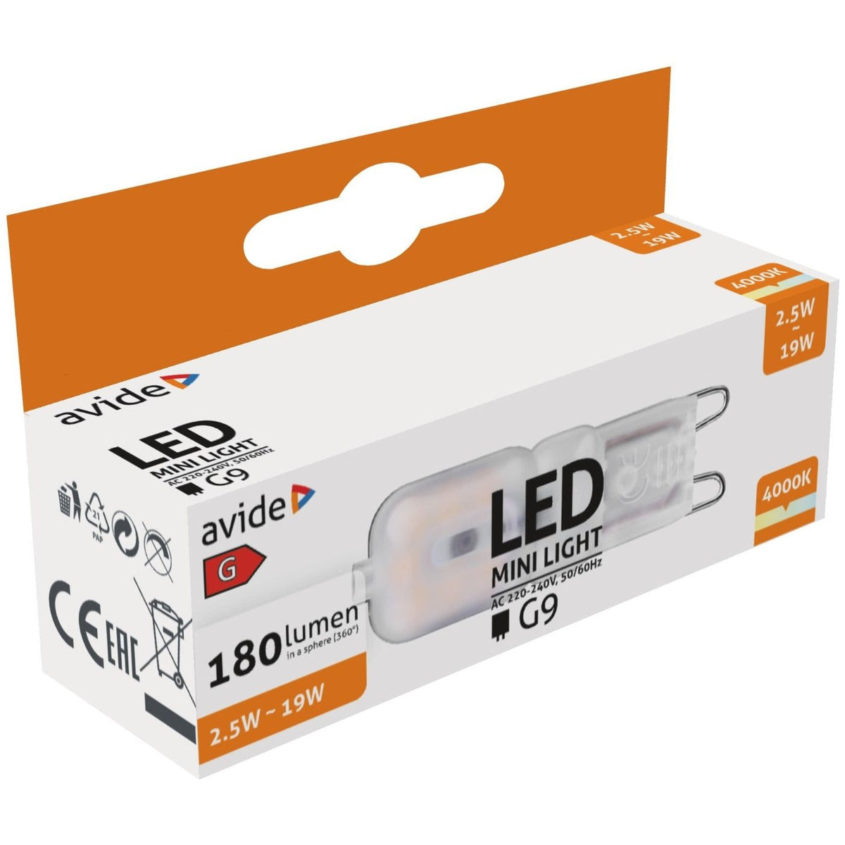 Avide Λάμπα LED 2.5W G9 160° NW 4000K Επίπεδη