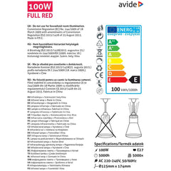 Avide Infrared Lamp E27 100W Full Red
