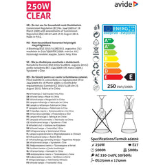 Avide Infrared Lamp E27 250W Transparent