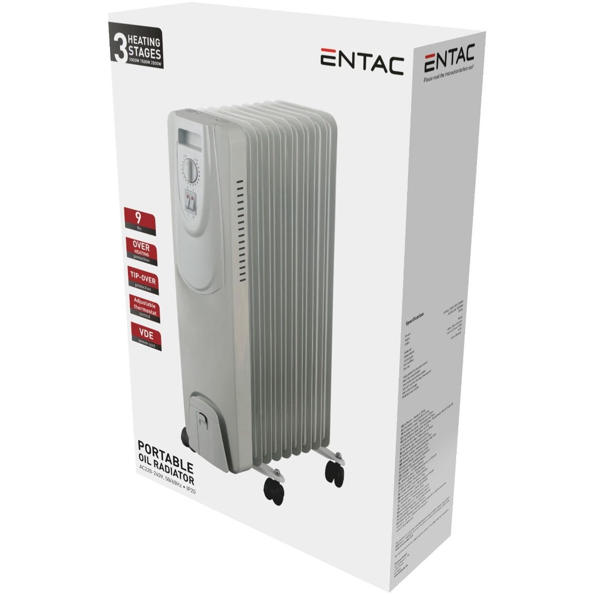 Entac Oil Heater 9 Fins 2000W White with Timer