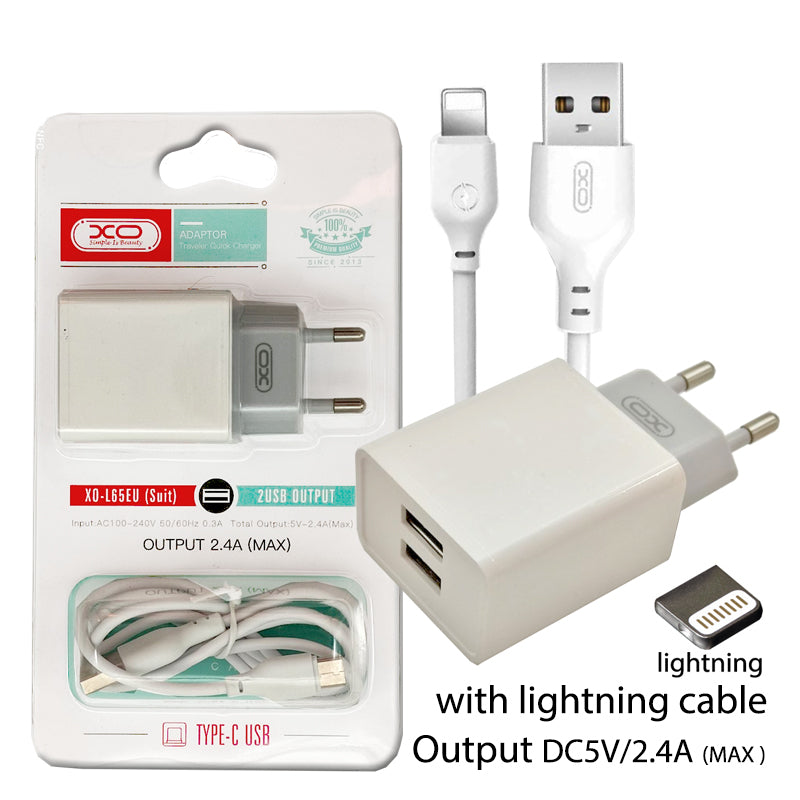 XO L65EU 2.4A Φορτιστής με Διπλή Θύρα USB για Lightning