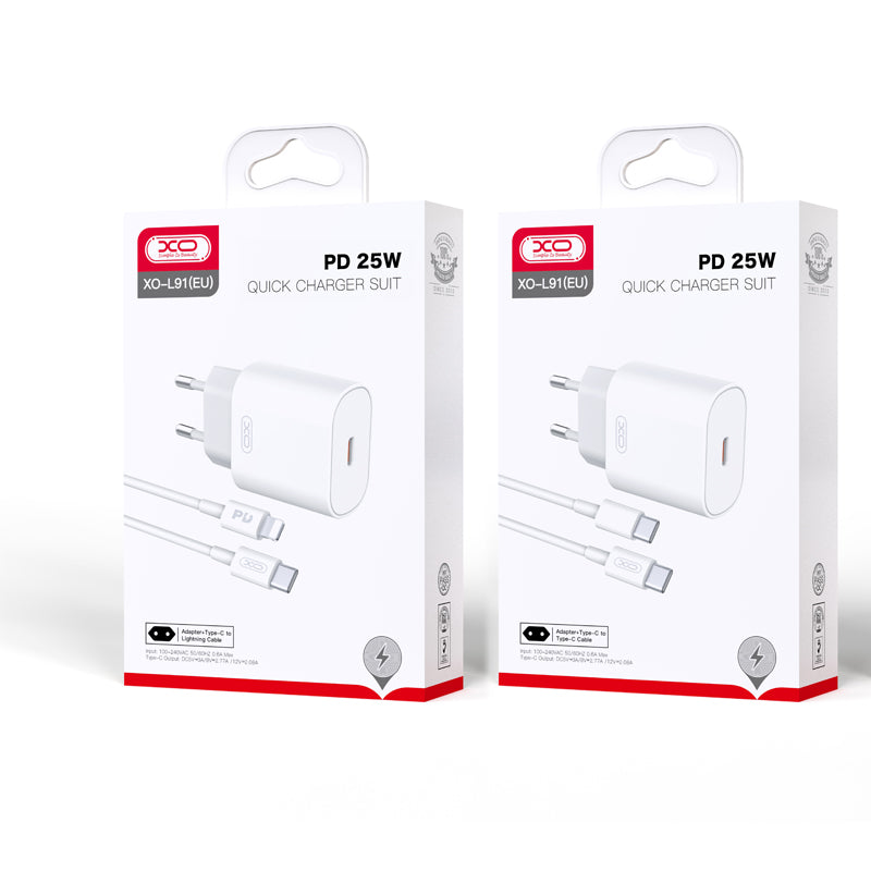 XO L91EU 25W Type-C Φορτιστής Γρήγορης Φόρτισης με Lightning Καλώδιο