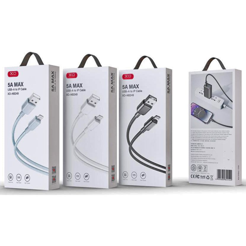 XO NB249 5A PVC Γυαλιστερό Καλώδιο Μεταφοράς Δεδομένων Lightning Λευκό